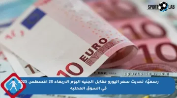 رسميًا: تحديث سعر اليورو مقابل الجنيه اليوم الأربعاء 20 أغسطس 2025 في السوق المحلية